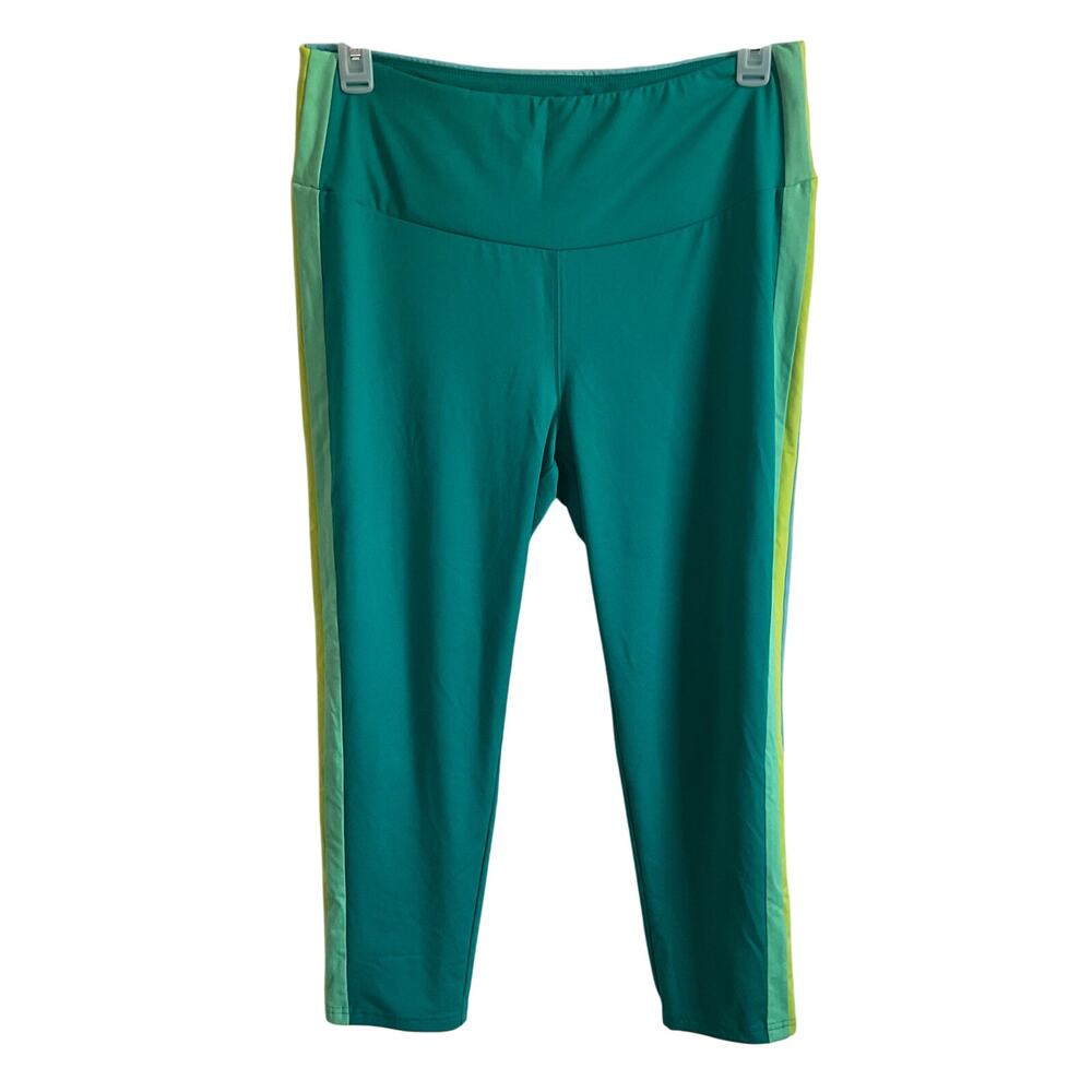 Belle Kim Gravel Green Side‎ Stripe Athleisure Cropped Leggings - Size Large
